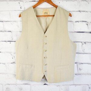 Designer Light Academia Old Money Tan Cotton Seersucker Vest L